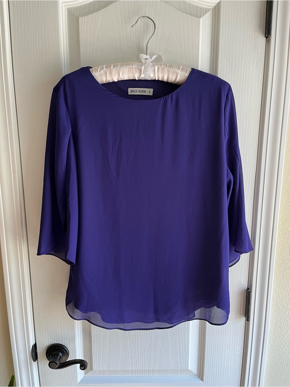 Grace Karin Royal Purple Chiffon Boatneck Blouse